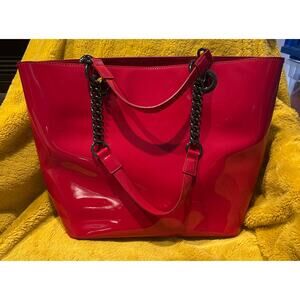DKNY hot pink patent leather shopper tote bag luxury barbie designer career chic